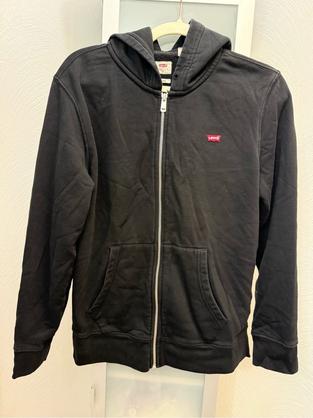 Levi's Black Zip-Up Hooded Sweatshirt with Red Logo